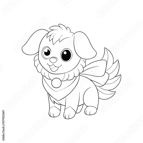 Adorable fluffy puppy with floppy ears dressed as a superhero