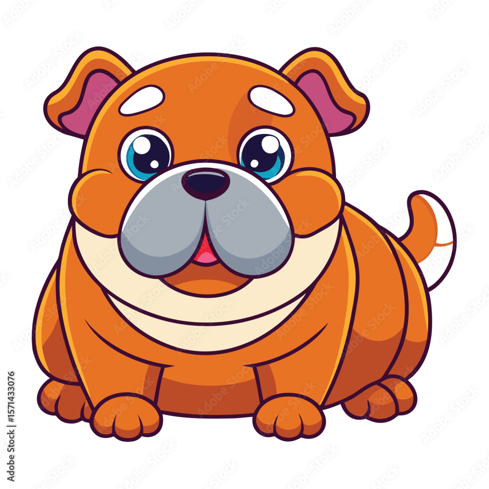 Fototapeta premium Adorable cartoon bulldog with a round body happily holding a bone