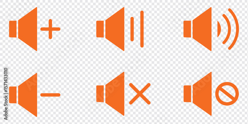Speaker icon set. Volume voice control on off mute symbol. Speaker audio icon set. Volume icon vector. loudspeaker icon vector. Mute and unmute volume sound vector icons for video apps and websites.