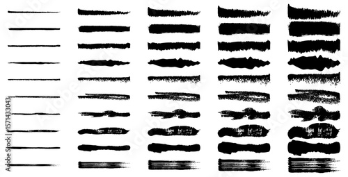 Black set paint, ink brush, brush strokes, brushes, lines, frames, box, grungy. Grungy brushes collection. Brush stroke paint boxes on white background - stock vector