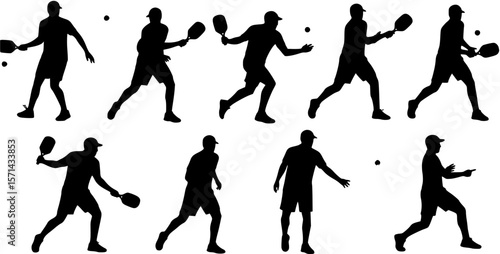 Male pickleball player silhouette vector shape design on white background,