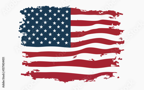 Vector design with drawing
of torn national flag of usa is fluttering in wind. 
Fashion t-shirt american print. Pattern 
of stars and stripes for textiles, fabric, clothing.