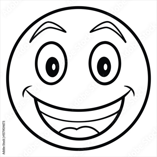 Vector art of a broadly grinning cartoon smiley face showing teeth. Perfect for use in children's content, educational materials, emoticon or sticker packs, mobile apps, playful branding