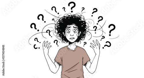 Confused and Overwhelmed Person with Question Marks

