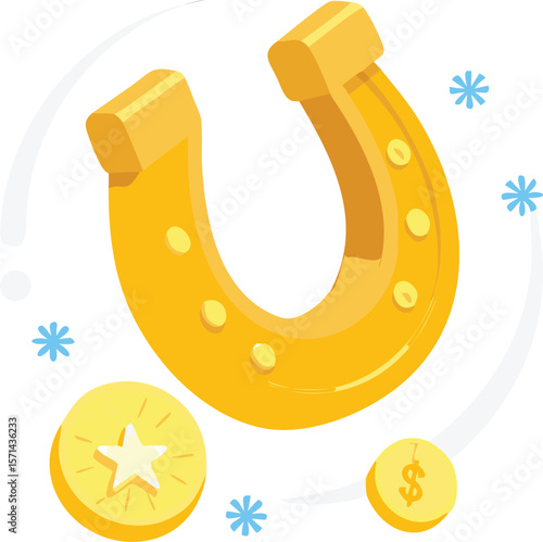 A realistic, detailed lucky coin or golden horseshoe, symbolizing good fortune and charm.
