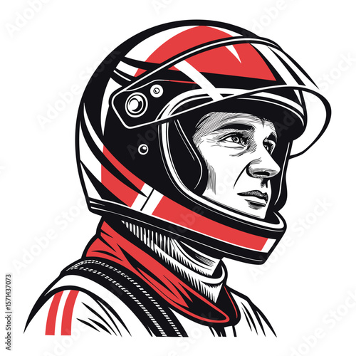 Stylized artistic portrait of a renowned Formula 1 driver adorned with a racing helmet.