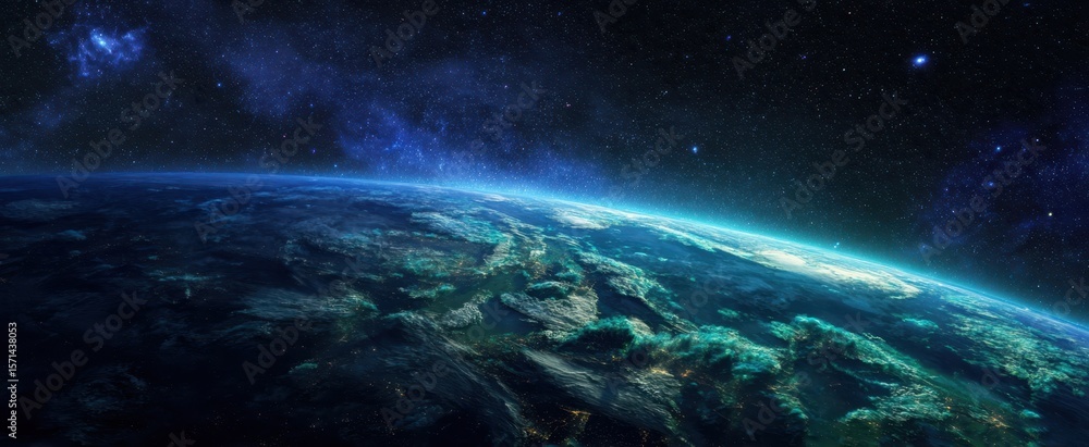 Fototapeta premium The breathtaking view of Earth from space with a starry backdrop.