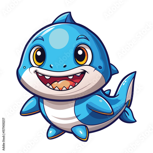 Cute blue shark cartoon character