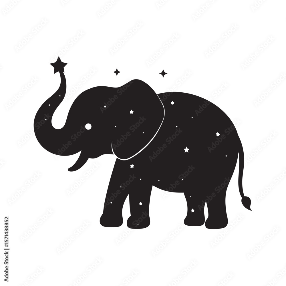 Obraz premium Elephant Silhouette With Scattered Stars