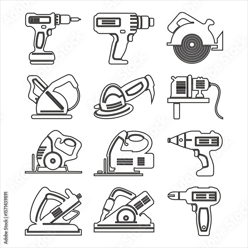 Power tools collection cordless drill circular saw sander grinder