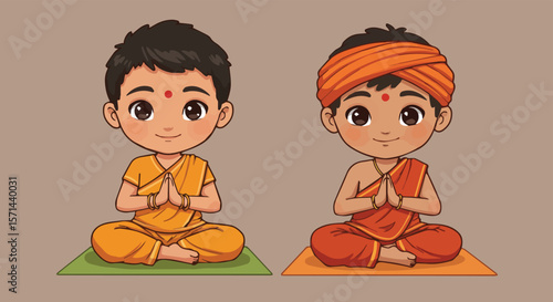 Cute Indian Boys Meditating or Praying


