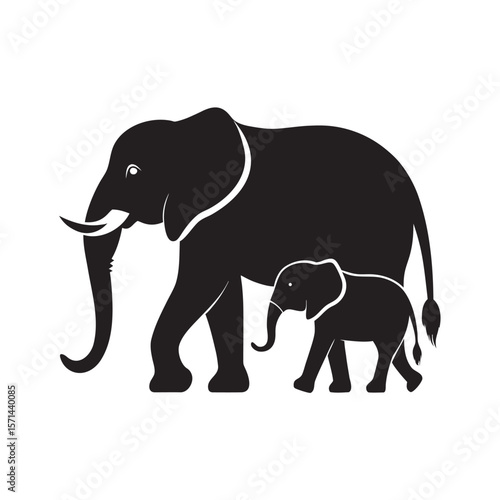Elephant Mother Protecting Her Calf
