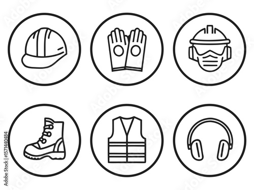 Safety gear icons for construction and industrial work vector