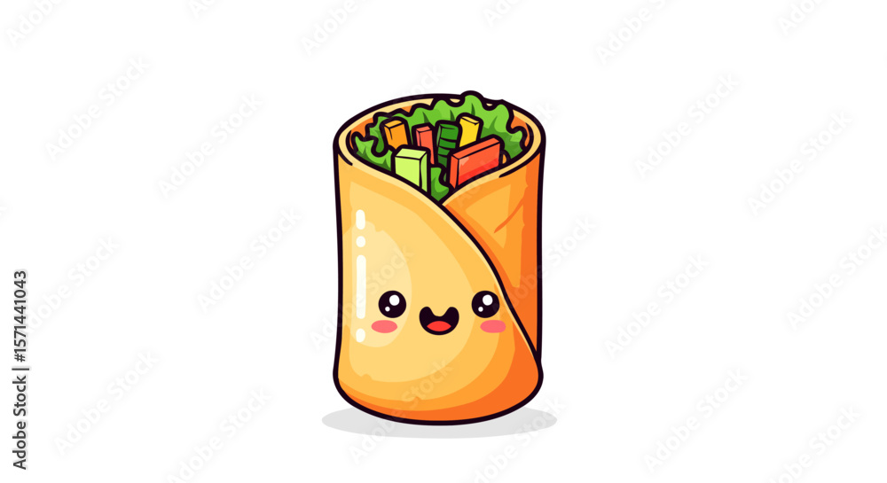 Obraz premium Adorable Cartoon Burrito Illustration Cute Food Character Design