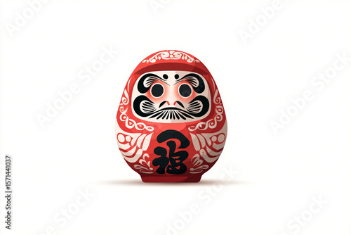 A vector illustration of a Japanese daruma doll with symbolic patterns