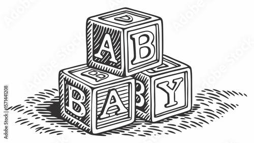 Vintage-style vector illustration of baby blocks for children’s products and educational materials copy space