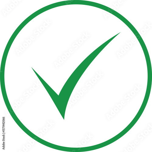 Green check mark inside a simple circular border on a white background