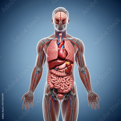 Full Human Body Anatomy Showing Internal Organs and Circulatory System