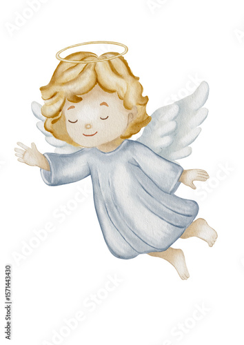 Whimsical watercolor angel illustration perfect for textile and packaging design