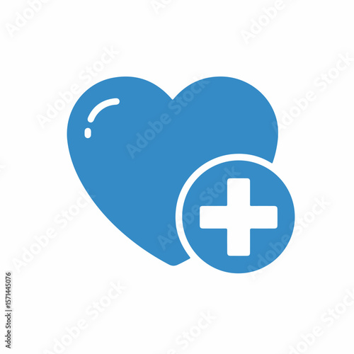 Blue heart icon with a plus sign symbolizing health enhancement. Heart icon represents healthcare improvement, and plus sign signifies addition of medical service.