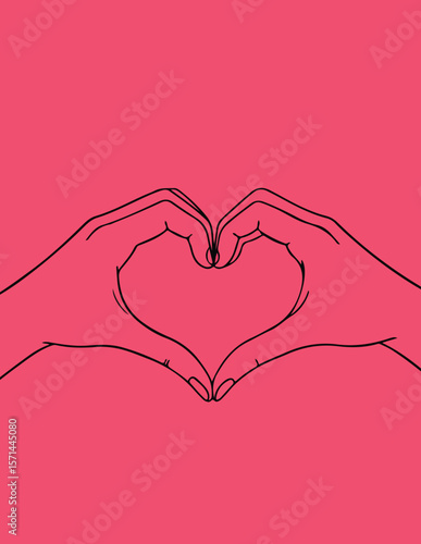 Heart shape made with hands against rose background, simple romantic effect. Hands in heart position symbolize love and connection; perfect for expressing care and tenderness.