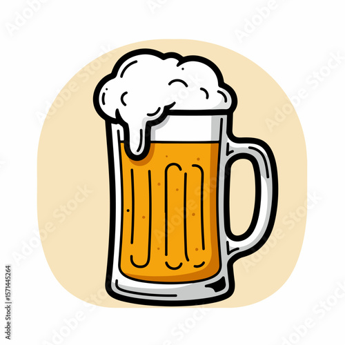Fresh glass of beer with frothy foam for a refreshing drink, displayed in a hand drawn style. Enjoy fresh glass of beer and the refreshing taste of a cool beverage.