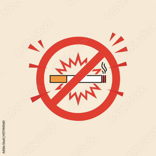 No smoking graphic with forbidden cigarette against tan background. No smoking is a clear sign against harmful effects of cigarettes and tobacco.