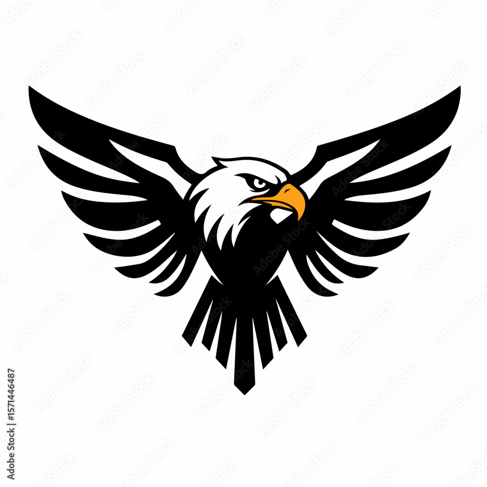 Fototapeta premium Image effects create stylized logo of an eagle in mid-flight. Image effects with contrasting shades and stylized design makes powerful symbolism. Concept image effects for branding or emblem design,