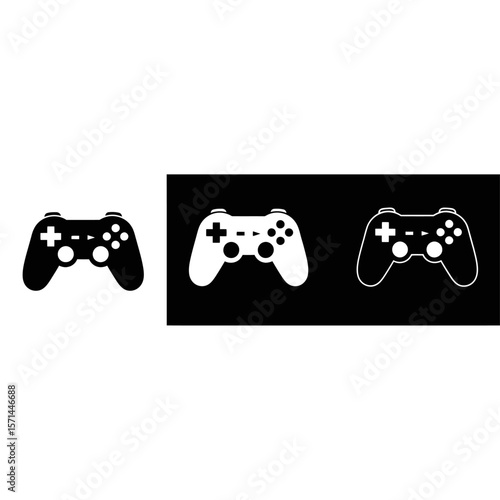Three gamepads in black and white isolated on white background