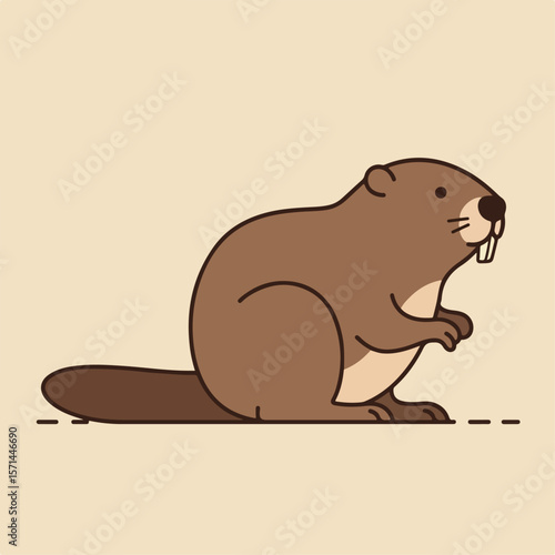 Cartoon image of a beaver with buck teeth standing. Beaver in cartoon image exhibits detailed line work with an interesting visual effects style, making it a fresh and trendy animal image.