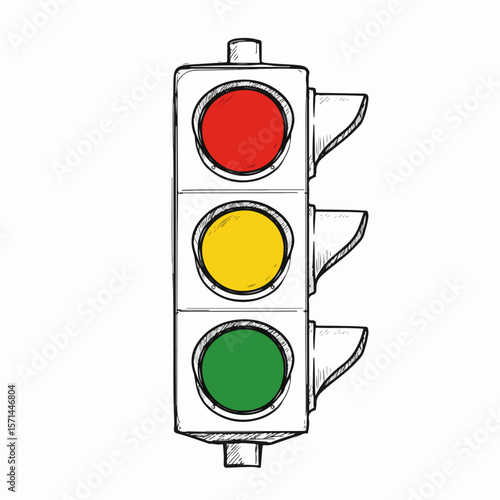 Hand drawn traffic lights illustration of transportation regulation and vehicle control on a clean background. Hand drawn traffic lights represent traffic regulations with simple illustration,