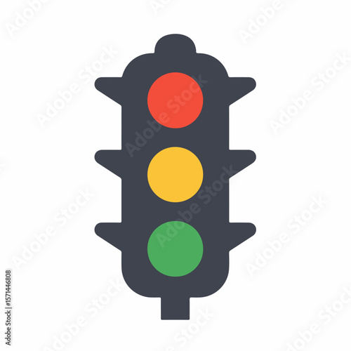 Traffic light illustration with red, yellow, and green lamps against white background. Traffic light symbolizes traffic control and signals guidance in transportation systems.