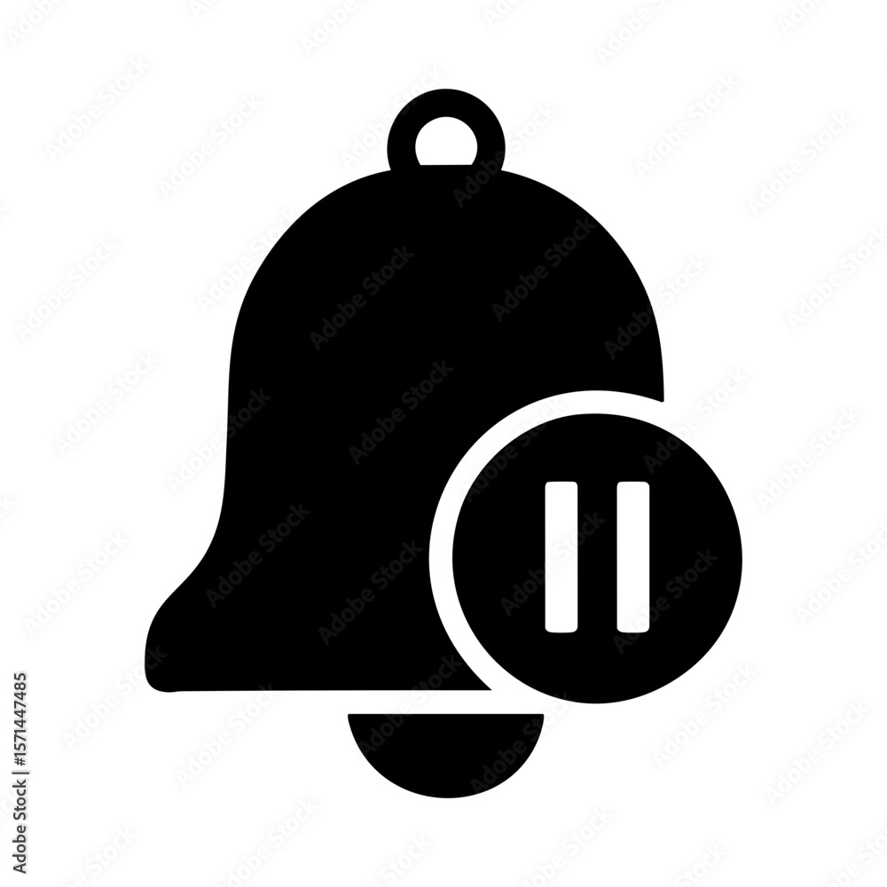 Obraz premium Silhouette icon of notification bell with pause symbol for digital break awareness