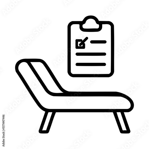 Line icon of therapy couch and clipboard representing psychological treatment and care