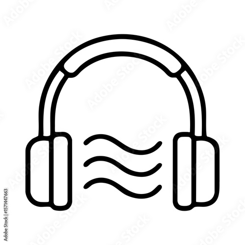 Minimal line icon of headphones with sound waves for audio therapy