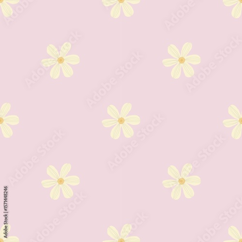 Seamless pattern with white daisy flowers on pink background