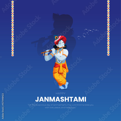 Happy Khrishna Janmashtami and dahi handi Hindu festival of happy shree lord krishna god born with janmashtami text and gradient background. abstract vector illustration design.