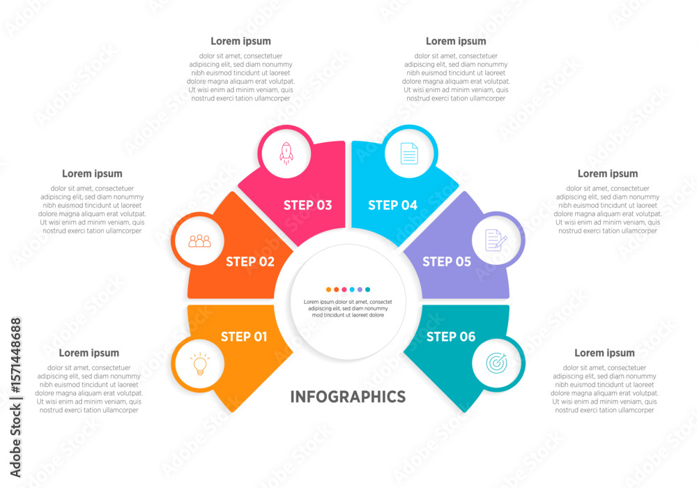 Modern Vector infographic label design with circle infographic template design and 6 options or steps. Can be used for process diagram, presentations, workflow layout, banner, flow chart, info graph.