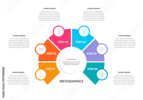 Modern Vector infographic label design with circle infographic template design and 6 options or steps. Can be used for process diagram, presentations, workflow layout, banner, flow chart, info graph.