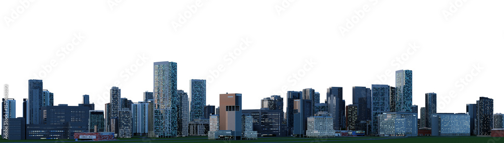Obraz premium 3D render of a panoramic night city view on a transparent background.