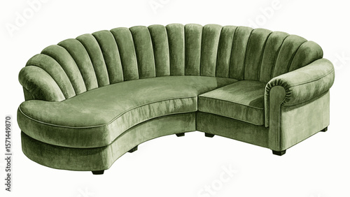 Room & Relaxation green velvet sectional sofa isolated watercolor vector illustration svg