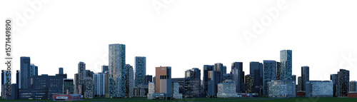 3D render of a panoramic night city view on a transparent background.
