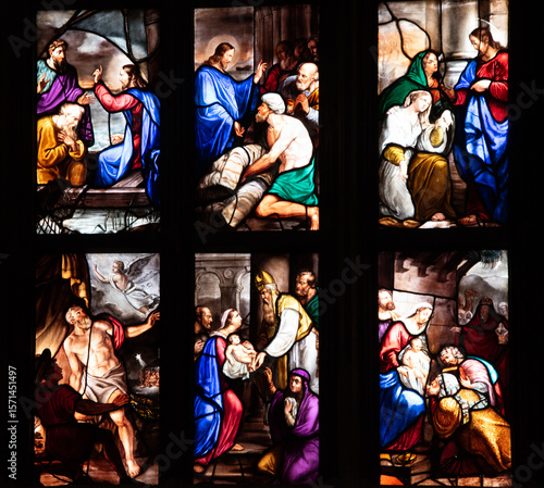 Stained Glass, Detail of Milan Cathedral, Ancient Christian Cathedral, Italy, Europe