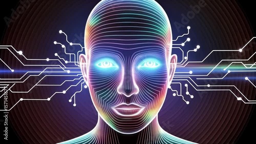 AI innovation displays humanlike digital face with glowing network connections
