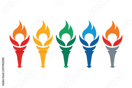 set of olympic torch icon on white background