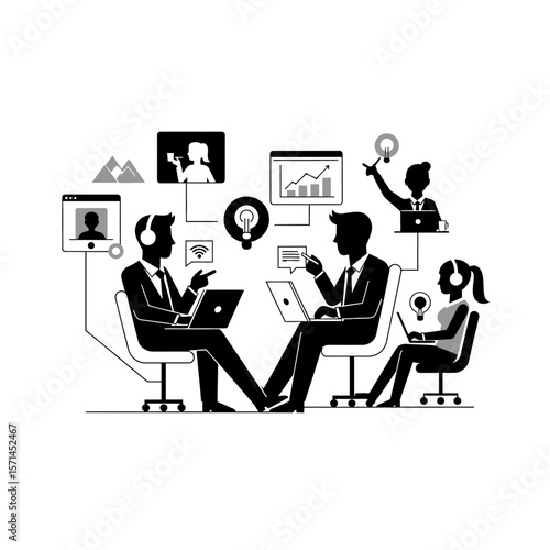 A business team having an online video conference meeting