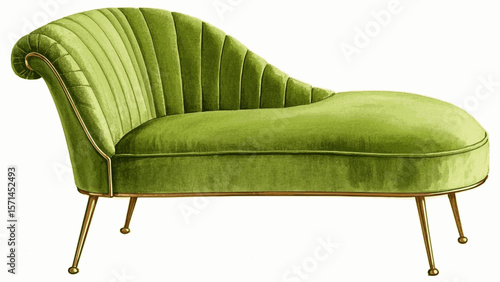 Living Room Heart green velvet chaise isolated watercolor vector illustration svg