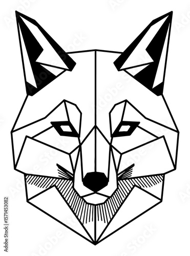 Simple Abstract Geometric Fox Head Paper Origami Animal Style Black and White Outline Line Art Drawing