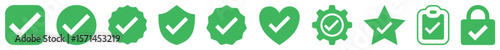 Check mark icon set, tick mark sign, green check mark icon, green approval check mark, approval icon, quality sign, vector illustration.