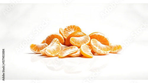 Pile of Freshly Peeled Mandarin Orange Segments on White Background